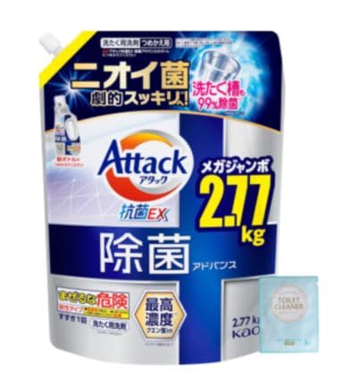 アタック 抗菌EX 洗濯 洗剤 液体 除菌アドバンス 詰め替え用 2.77kg クエン酸配合 ニオイ菌スッキリ リッチ＆ハーブの香り 抗菌 付属品付 (2.77kg×1袋)