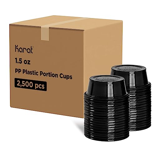 Karat [2500 ct] 1.5 oz Portion Cups - Polypropylene Condiment Cups for Dressings, Sauce, Souffle, Jello Shots Containers | Black FP-P150-PPB"