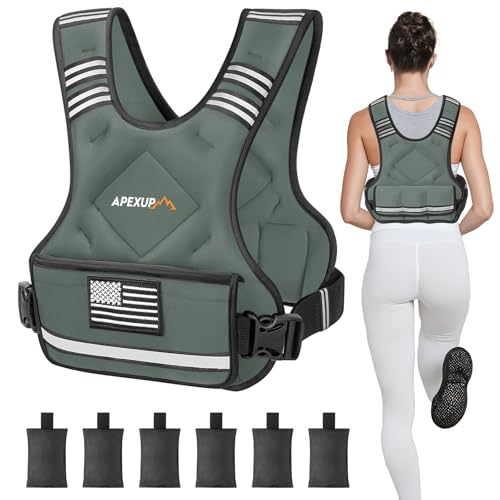 APEXUP Adjustable Weighted Vest, 4-10lb/12-18lb/20-32lb Vest with 6 Ironsand Weights and Large Pocket, Weight Vest for Men Women Strength Training, Running, Walking 20-32lbs Grey