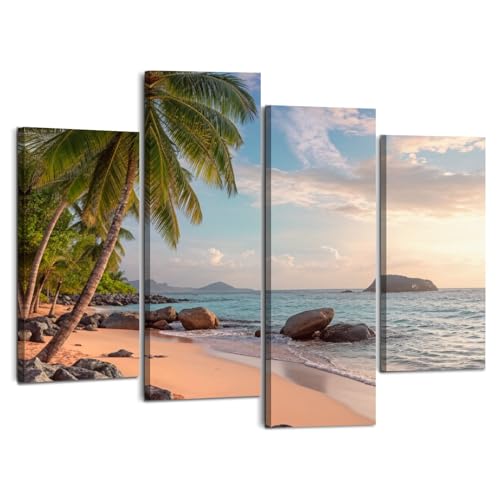 Weone Artwork 4 Panel Canvas Wall Art Summer vacation ocean