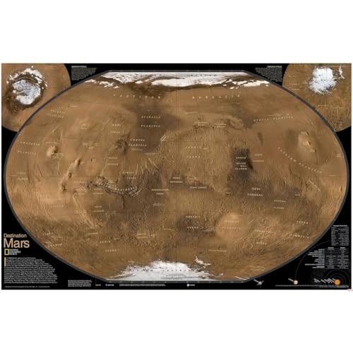 Mars World Map impression sur toile roulée de 101,6 x 127 cm pour décoration murale