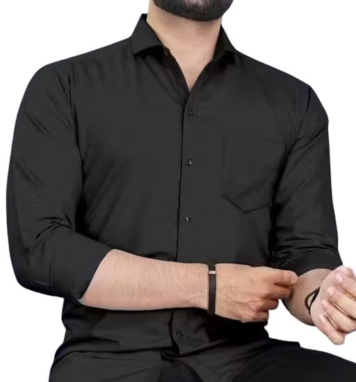 Image of Men Plain Collared Casual Shirt Comfortable Breathable Regular Fit Modern Stylish Everyday Office Outfit