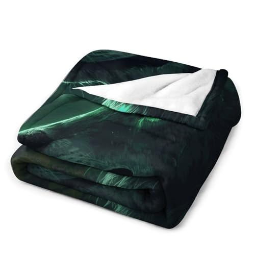 Couverture de lit décorative loup vert pour soirées cocooning et lit