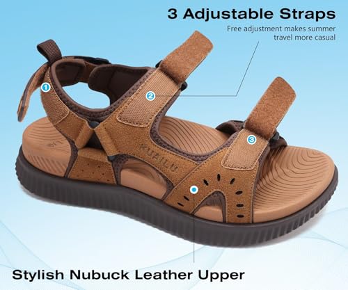 Image of KuaiLu Mens Hiking Sandals With Arch Support Sport Recovery Athletic Walking Sandals For Man Outdoor Summer Casual Thick Cushion Beach Water Fisherman Sandal Size 7-15