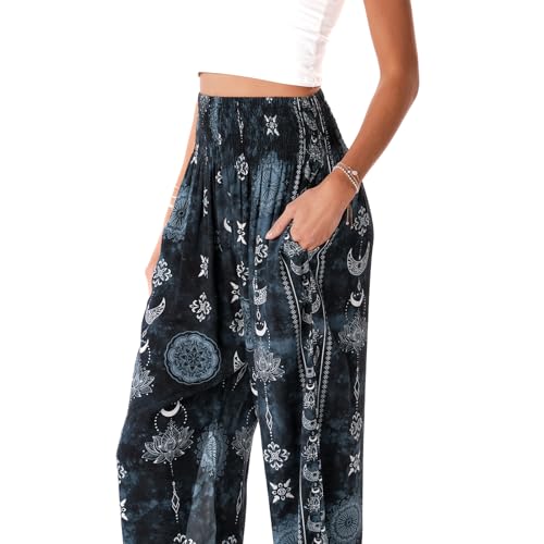 Image of Lotus and Luna Women's Harem Pants Thai Pants for Beach & Lounge High Waisted Flowy Boho Pants Genie Pants Yoga Pants
