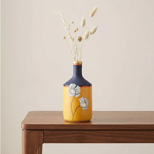 Image of Aakriti Art Creations Terracotta Cone Vase | Handmade Sunset Flower Floral Art Decorative Vase | Yellow Matte Finish Ethnic Home Decorative Item for Living Room & Gifting