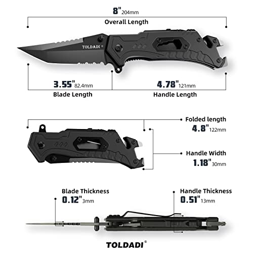 Toldadi Spring Assisted Pocket Knife With Clip For Men, 8 In Tactical Folding Knife With Liner Lock, 7-In-1 Multitool Edc Knife Gifts For Men Father Husband #TOP1