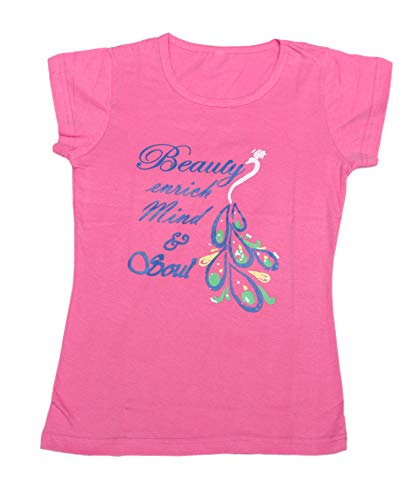 Image of indi weaves Girls Pure Cotton Chest Printed Half Sleeves Round Neck T-Shirts (Pack of 4)