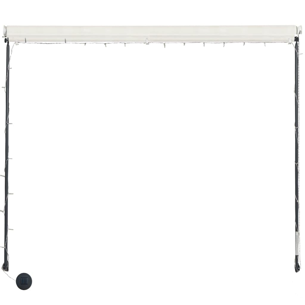 Chowany żagiel przeciwsłoneczny z diodami LED 350 x 150 cm, kremowy, wodoodporny i odporny na promieniowanie UV, na taras, balkon lub do ogrodu, wysokiej jakości tkanina z powłoką PA i ramą