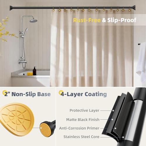 Image of STARLATTA Long Tension Shower Curtain Rod 31-120 Inch (10ft): 1.1 inch Dia Rustproof Stainless Steel, No Drilling Heavy Duty, Adjustable Room Divider for Bathroom Window, Matte Black