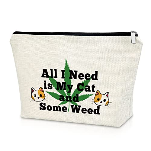 Cat Lover Weed Leaf Makeup Bag for Women - Friendship Gift for Friend, Sister, Cat Mom - Cosmetic Travel Pouch for Birthday, Thanksgiving, Christmas
