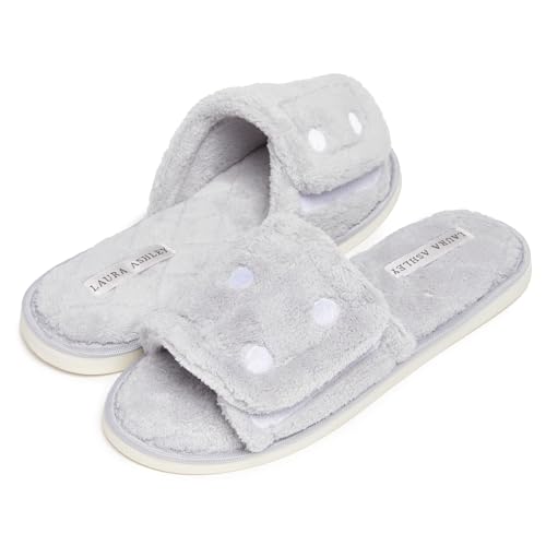 Laura Ashley Open Toe Velcro Band Fluffy Scuff Slippers for Women with Non-Slip Sole, Plush Memory Foam Slippers2