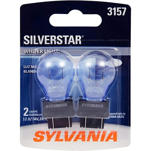SYLVANIA - 3157 SilverStar Mini Bulb - Brighter and Whiter Light, Ideal for Daytime Running Lights (DRL) and Back-Up/Reverse Lights (Contains 2 Bulbs)