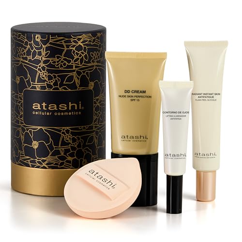 Atashi - Cofre Ritual No Make Up-Make Up - DD Cream Tono Medio (50ml) + Contorno de Ojos Iluminador (15ml) + Exfoliante Radiant Skin (40ml) + Esponja de Maquillaje