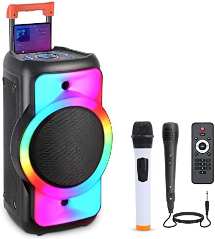 Karaoke Machine with Microphones. 12” Subwoofer Karaoke PA System, Colorful Party Lights, Rechargeable Trolley Speaker with Tablet Holder. Portable Bluetooth Speaker,Supports TWS/USB/TF/BT/FM/AUX