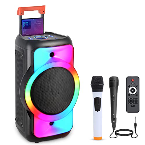 Karaoke Machine with Microphones. 12” Subwoofer Karaoke PA System, Colorful Party Lights, Rechargeable Trolley Speaker with Tablet Holder. Portable Bluetooth Speaker,Supports TWS/USB/TF/BT/FM/AUX