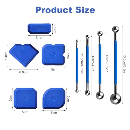 9 Stück Fugenglätter Set,Werkzeug Schaber Kit,4 Doppelend Fugenrobbe und 5 Fugen Abzieher,Silikonfugen Abzieher aus Edelstahl,Wiederverwendbar,Caulking Werkzeug Kit für Badezimmer,Küchenfliesen