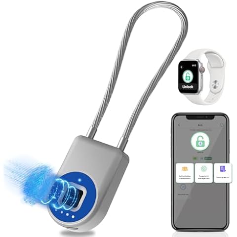 Fingerprint Cable Lock, Eseesmart Long Shackle Fingerprint Padlock with APP Control, Cabinet Lock, Luggage Lock, Outdoor Waterproof Padlock for Gym Locker, Luggage Suitcase, Cabinets, Gate Cover
