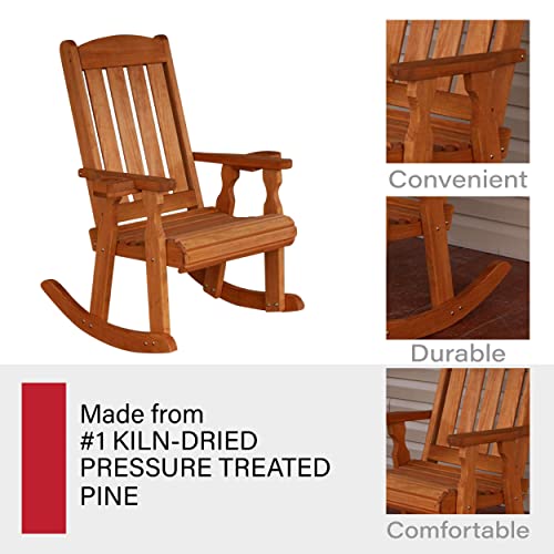 Amish Heavy Duty 600 Lb Mission Pressure Treated Rocking Chair With Cupholders (Cedar Stain) #TOP4