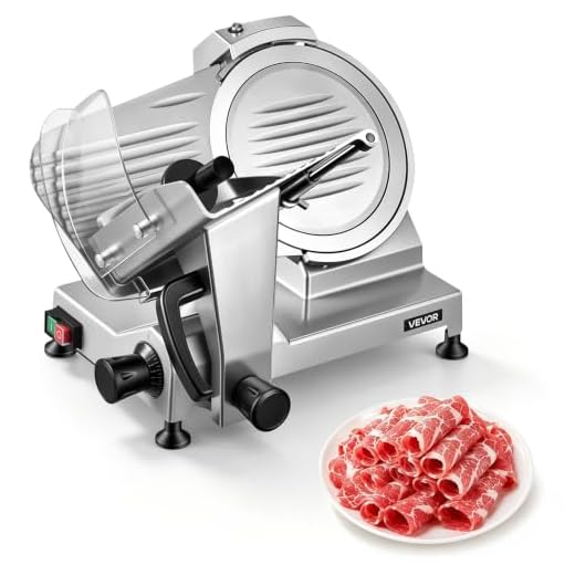VEVOR Commercial Meat Slicer, 10 inch Electric Food Slicer, 240W Frozen Meat Deli Slicer, Premium Chromium-plated Steel Blade Semi-Auto Meat Slicer For Commercial and Home use