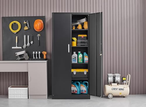 Guizeeopo Metal Storage Cabinet with Adjustable Shelves, Garage Storage Cabinets with Doors and Shelves, File Cabinets for Home Office, Kitchen Pantry Cabinet, 71'H, Black - Image 3
