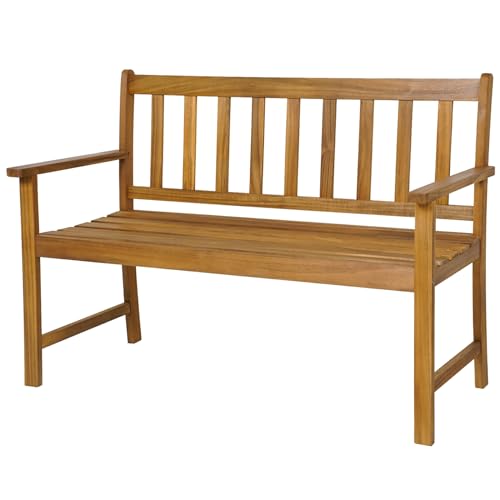 KOMFOTTEU Banc de Jardin 2 Places, Banquette de Parc en Bois d'Acacia, Banc de Parc, Chaise de Parc avec Dossier, Charge de 360 kg, pour Balcon, Terrasse...