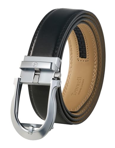 Image of Tonywell Men's Leather Ratchet Belt, 1 3 /8 inch Adjustable Dress Belt, Trim to Fit