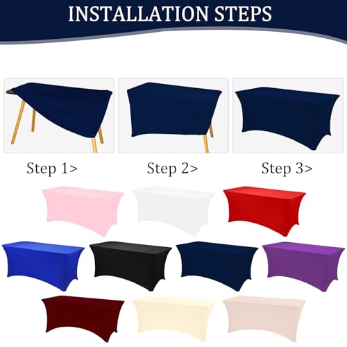 Image of 2 Pack 6FT Spandex Table Covers Washable Wrinkle Resistant Fitted Rectangle Tablecloth for Folding Table Wedding Party Birthday Banquet Bar Events(Navy Blue)