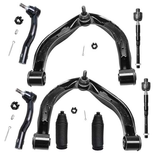 Image of Detroit Axle - 8pc Front End Kit for 2004-2015 Nissan Titan, 2005-2019 Armada, 2004-2013 Infiniti QX56, 2014-2019 QX80, 2 Upper Control Arms w /Ball Joints 4 Inner Outer Tie Rods 2 Boots Replacement