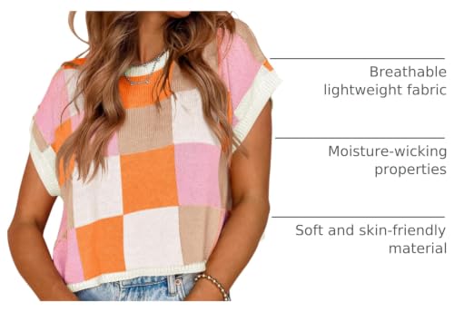 Image of Saodimallsu Womens Cap Sleeve Crop Tops Summer Color Block Going Out Crew Neck Knit Trendy Casual Sweater