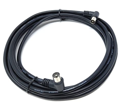 DRUT 4m,TV RF Right Angle 90' Male Plug to Male Plug Coaxial TV Freeview Cable Lead 75 Ohm (13ft, Black), 4 meters - Image 2
