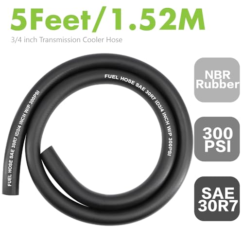 Image of Jeemiter 3 /4 inch ID x 5FT Large Diameter Fuel Line Hose SAE 30R7 Kit - with 10 Clamps for Diesel, Oil, Hydraulic Lines - Fits Industrial Machinery, Tractors, Marine Systems
