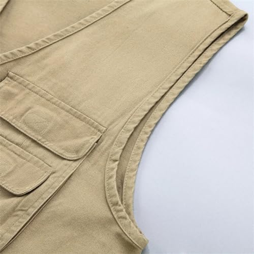 Pegsmio Cotton Vest For Men Spring Summer Tool Sleeveless Jacket Multi Pocket Waistcoat4