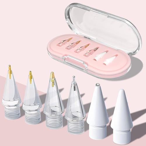 Image of Upgraded Apple Pencil Replacement Tips for Apple Pencil Pro /1st Gen /2nd Gen /USB-C with Storage Case, Wear-Resistant Precise Control Metal Tips for iPad Pencil Accessories Set (6 in 1, Pink)