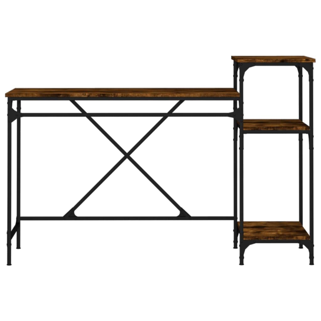 Escritorio de 135 x 50 x 90 cm de estilo industrial de madera con marco de hierro, 3 estantes para un amplio espacio de almacenamiento, gran superficie de trabajo y soporte de pared