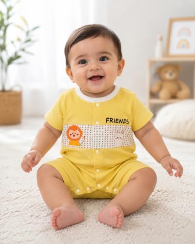 Image of Bold N Elegant Cute Cartoon Print Cotton Newborn Baby Boy Girl Rompers Jumpsuit Baby Onesie Bodysuit for Little Kids