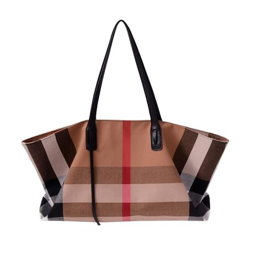 WANNES Designer Inspired Plaid Tote Bag for Women, Canvas Work Tote Bag with Zipper, Large Travel...