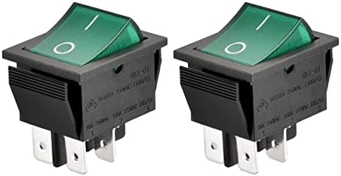 Heschen Rocker Switch ON-OFF DPST 4 Terminals Green light 16A 250VAC 2Pack