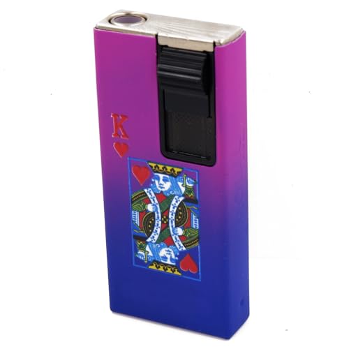 Image of Stainless Steel, Zinc Windproof Jet Flame Refillable Slide Button Cigarette Lighter Pocket Lighter (Purple-Blue)