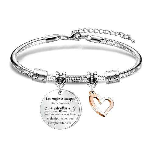 Hcvone Presente original amiga pulseira amiga para mulheres presente de amizade presente pulseira de melhor amiga presentes originais aniversário graduação Natal para amiga irmãs (Amiga - 4), Aço