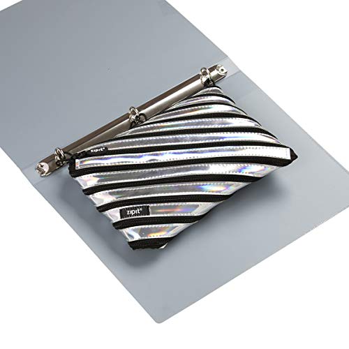 Image of ZIPIT Metallic Pencil Case for Girls | 3-Ring Binder Pencil Pouch | Large Capacity Pencil Pouch for School (Silver)
