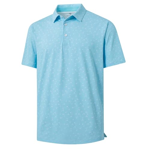 JIUYANG Mens Dry Fit Golf Polo Shirts - Moisture Wicking 4-Way Stretch UPF 50+ Short Sleeve Performance Print Casual Shirt Gift - Blue Ice Hockey
