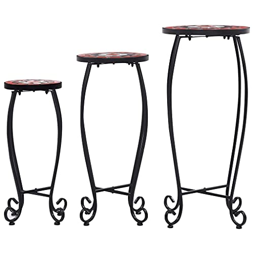 vidaXL 3X Mosaik Tisch Bistrotisch Blumenständer Blumenhocker Balkontisch Beistelltisch Blumensäule Gartentisch Terrakotta Weiß Keramik – Bild 3