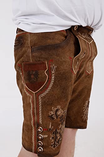 KRÜGER Heren klederdracht leren broek kort, model: MEI Hoamat met riem, knielang, art.nr. 094666-0-0007, bruin - Afbeelding 4