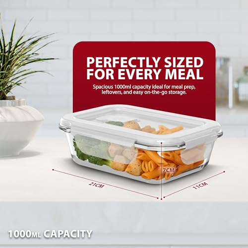 ZENO Glass Food Storage with Lids 4 Pack | 1000ml Airtight Food Containers | BPA Free Food Storage Containers with Plastic Locking Lids | Glass Meal Prep Lunch Box Takeaway Containers - Image 8