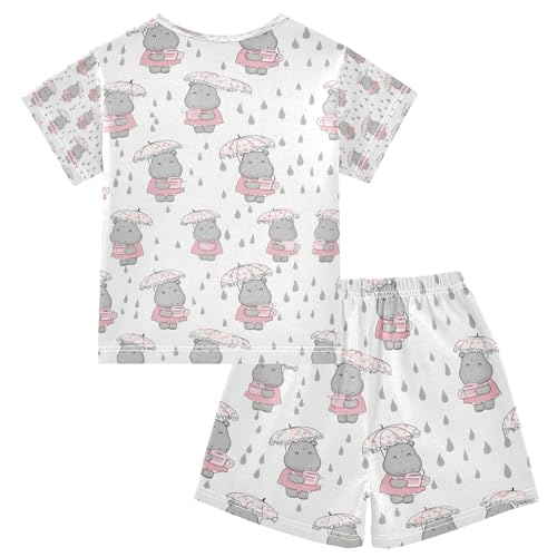 senya Cute Hippopotamus Rain Summer Pajamas Set Short Cotton Sleepwear 2 Piece2