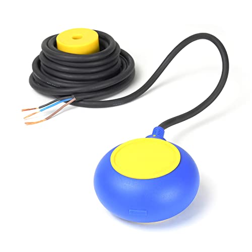 Wiltec Schwimmerschalter für Pumpen, 230VAC 16A Rund, Pegelschalter für Tauchpumpen, Wechsler mit 5 m Kabel