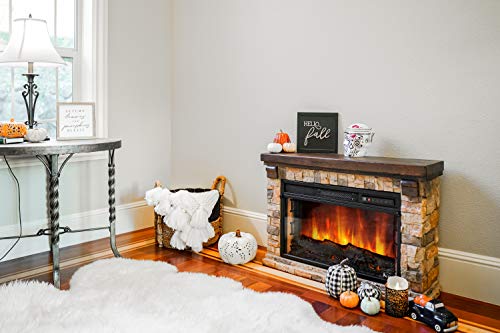 E-Flame Usa Telluride Small Led Electric Fireplace Stove With Faux Wood And Stone Mantel - Remote - 3D Log And Fire - Improved Packaging For 2022, 33" Wide X 22" Tall #TOP4