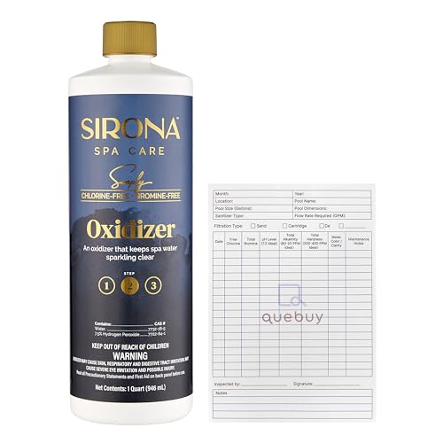 Sirona Spa Care Simply Oxidizer 1 Quart Chlorine-Free Bromine-Free Spa Oxidizer for Sparkling Clean Water Step 2 Treatment Includes QueBuy Pool Maintenance Log Book for Easy Water Tracking
