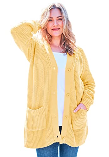 Woman Within Women's Plus Size Long-Sleeve Shaker Cardigan Sweater - 4X, Banana Yellow #TOP20
